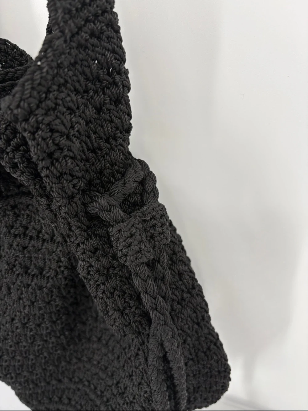 🗄️ The Sak Black Crochet Drawstring Shoulder Tote